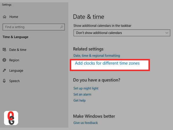 From Date & time settings, click on ‘Add clocks for different time zones’ option.