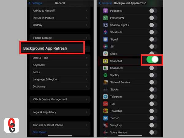 From General Settings, tap on ‘Background App Refresh’ section and turn on toggle switch for Snapchat.