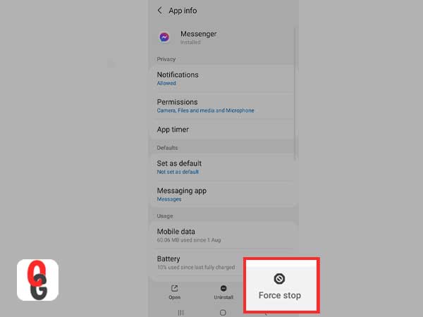 Tap on the Force Stop option.