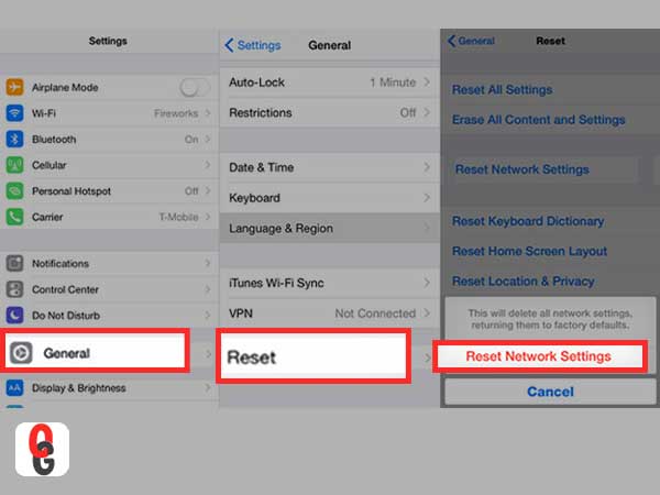 Inside General section of Settings, tap on ‘Reset’ following that, tap on ‘Reset Network Settings.’