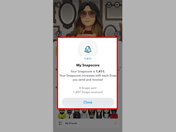 Tap on the ‘Snapchat Score’ to reveal the number of Snaps you’ve sent and the number of Snaps you’ve received.