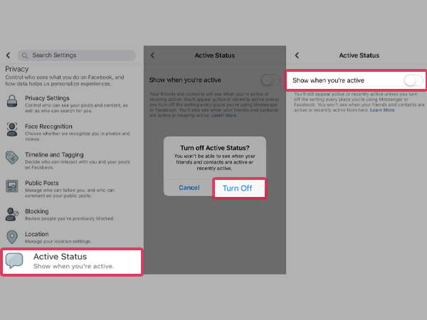 Tap on your ‘Profile picture’ then, tap on ‘Active Status’ option and after that, use the toggle to simply turn your Active Status “Off.”
