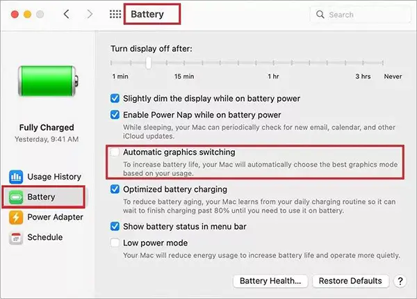 battery menu