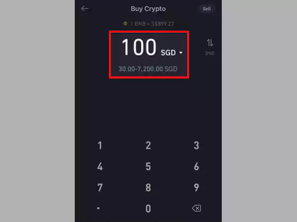 Enter BNB amount you want to purchase with fiat.