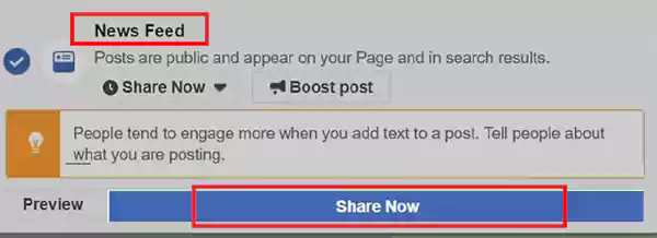 Choose Share Now under News Feed