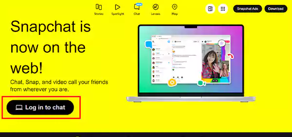 Click on ‘Log in to Chat option on Snapchat Web Page