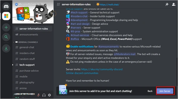 Click on the ‘Join Server’ option.