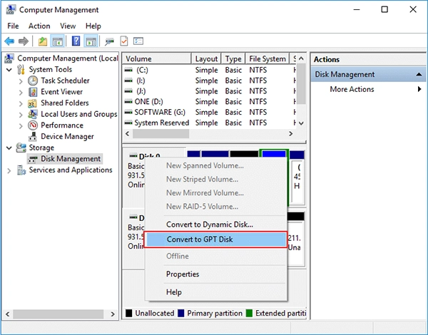 convert to GPT disk