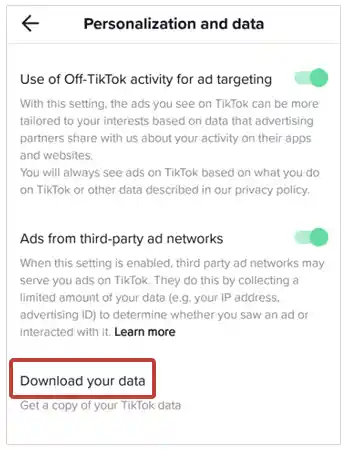 Download your data’ option