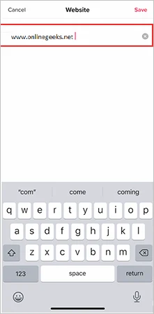 Enter the “URL” of the website to add on your TikTok bio