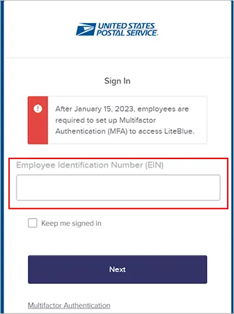 Enter your unique Employee ID provided by USPS.