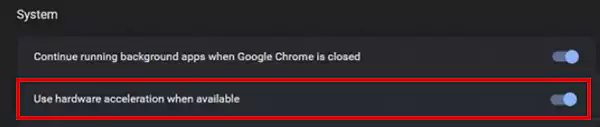 Go into the System settings section and toggle off the Use hardware acceleration when available option