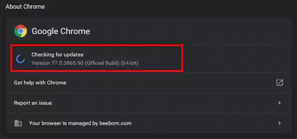 Go to About Google Chrome and check for updates to install