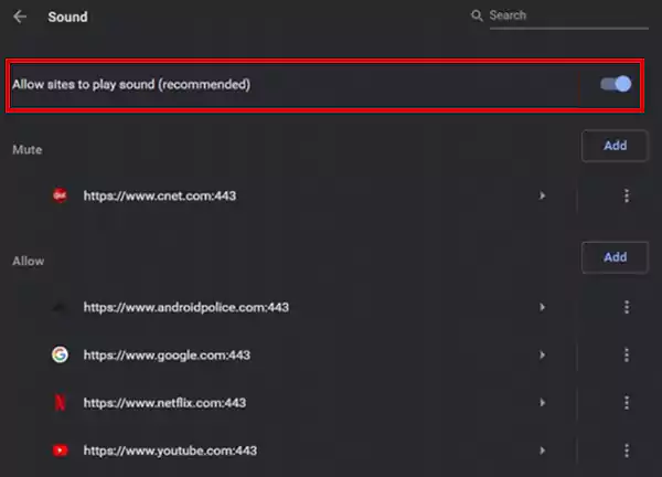 Go to the Sound Settings and enable it by toggling the Allow sites to play sound recommended to On