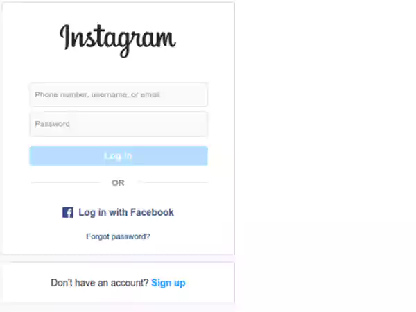 Instagram login page