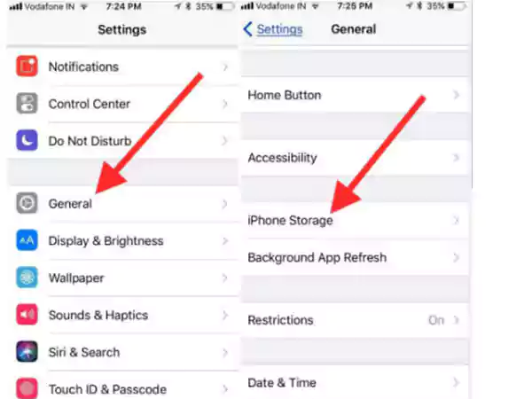 iPhone storage settings