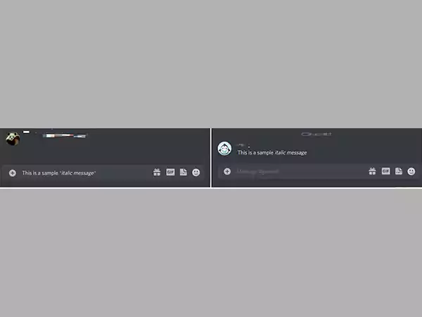 italic text format for a message in Discord