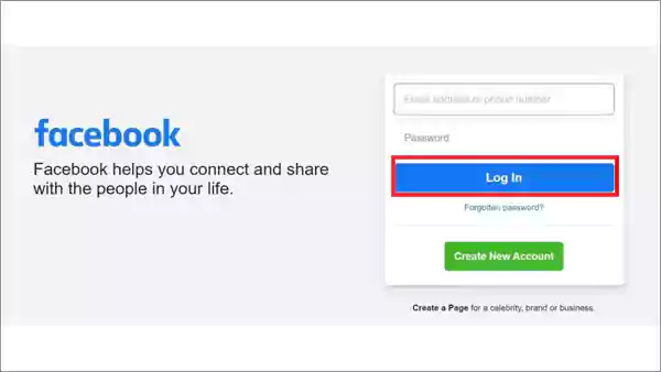 Log in to your Facebook account