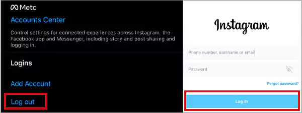 Logout and Log in to Instagram