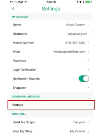 manage snapchat iphone