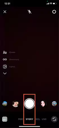 On Instagram, swipe right to open the ‘Camera’ and select the ‘Story’ option