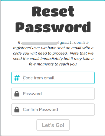 Reset password page