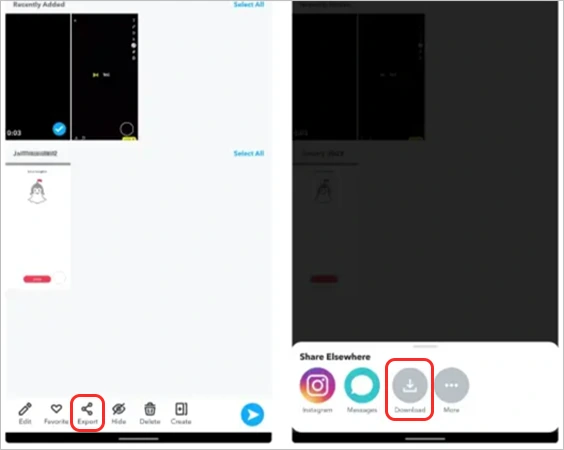 Select ‘Export’ and tap the ‘Download’ option to save individual story videos.