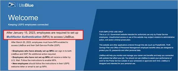 Set up Multi Factor Authentication (MFA) for LiteBlue access.