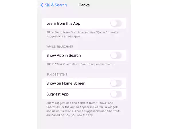 Siri & Search Settings