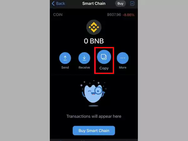 Tap on ‘Copy’ to copy your Smart Chain address on Trust Wallet.