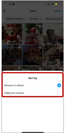 Sort your liked Instagram posts by ‘newest to oldest’ or ‘oldest to newest.’