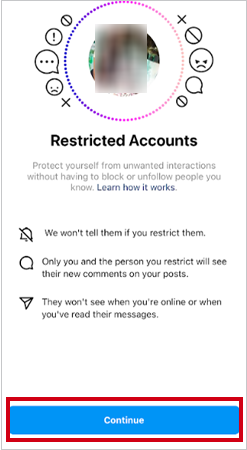 Tap Continue on the Restricted Account page