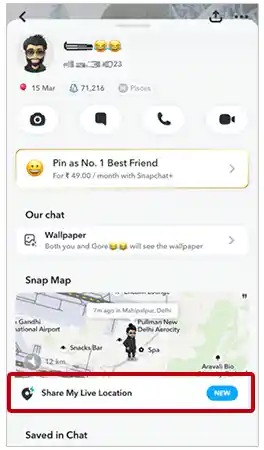  Tap on ‘Share My Live Location’ under the ‘Snap Map’ section.