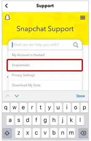 Tap on ‘Snapstreaks’ to see support topics for Snapstreaks.