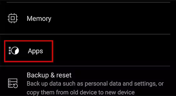 Tap on Apps or Apps and Notifications option