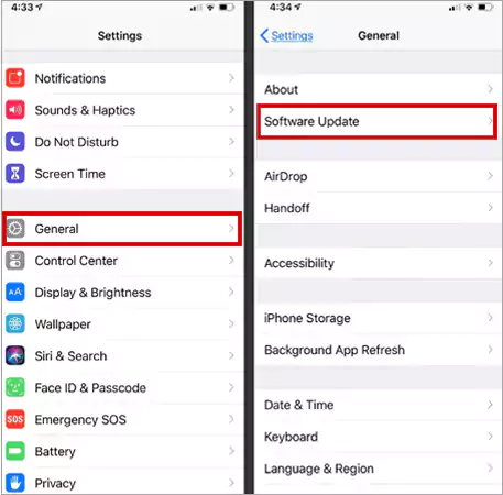 Tap on General and then tap on Software Update