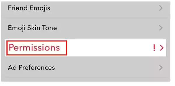 Tap on “Permissions” to open the list of all the permissions that the Snapchat app needs or uses