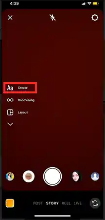 Tap on the ‘Aa Create’ option.