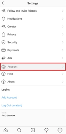 Tap on the Account option.