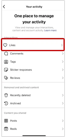 Tap the ‘Likes’ option under Interactions.