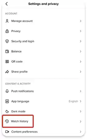 TikTok’s ‘Watch History Tab’ to view all previously watched videos.