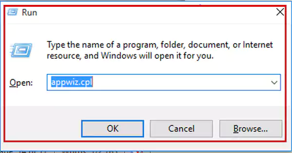 Type appwiz cpl and click on OK