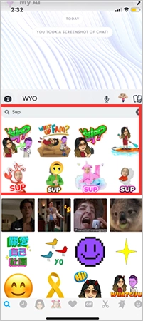 Use Sticker like ‘SUP’, ‘add them to a Snap’ and ‘send it to your friends